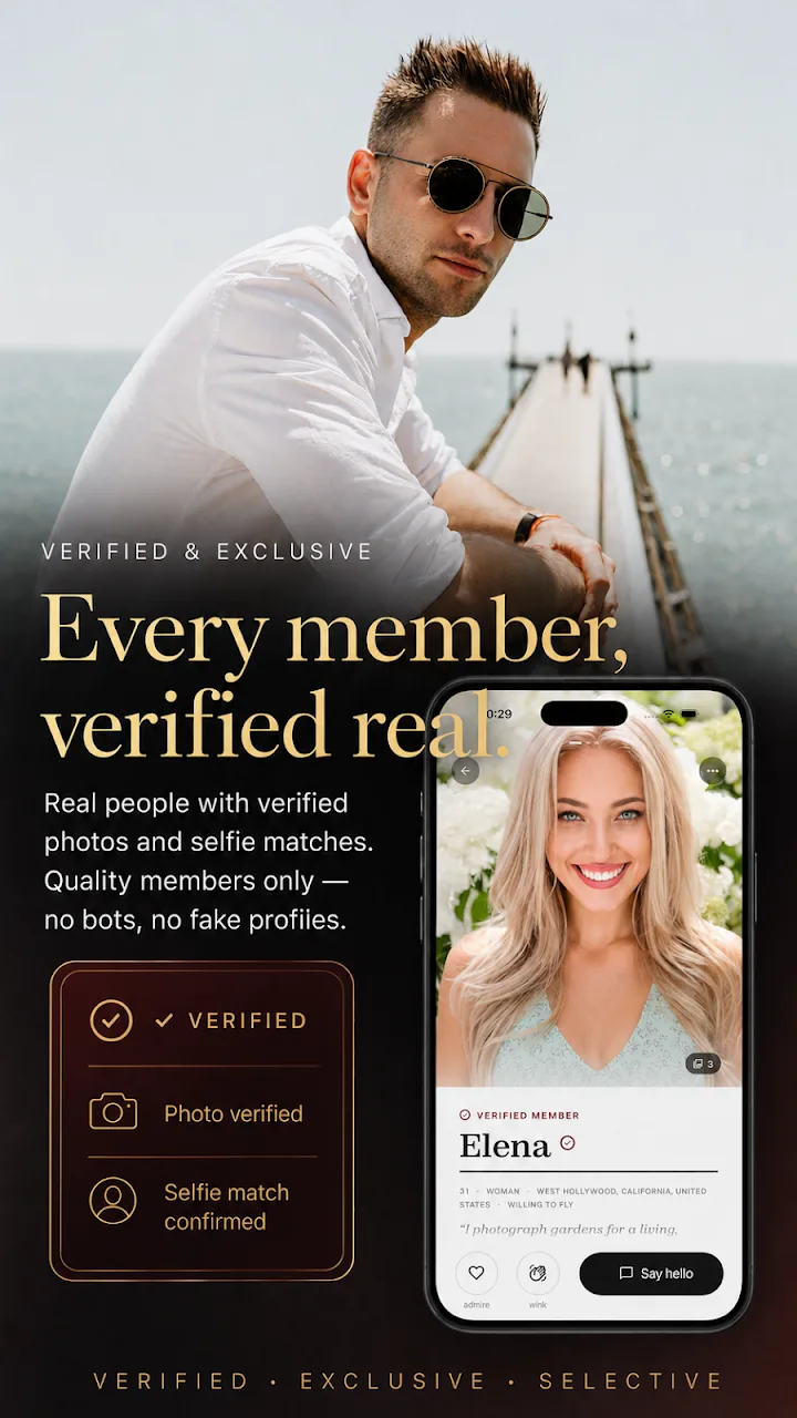 EliteSweet app — every member verified with real photos and selfie match